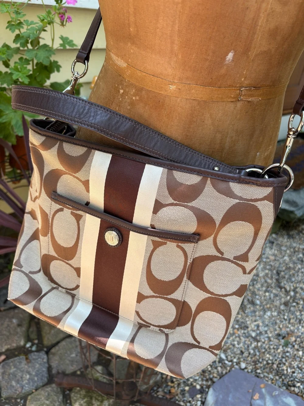 Vintage Coach Hampton’s Brown and Cream Signature Canvas Shoulder Bag